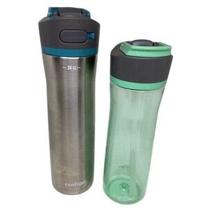 Stainless Steel Transparent Plastic Green Water Bottle Contigo Carry Straw Lot 2
